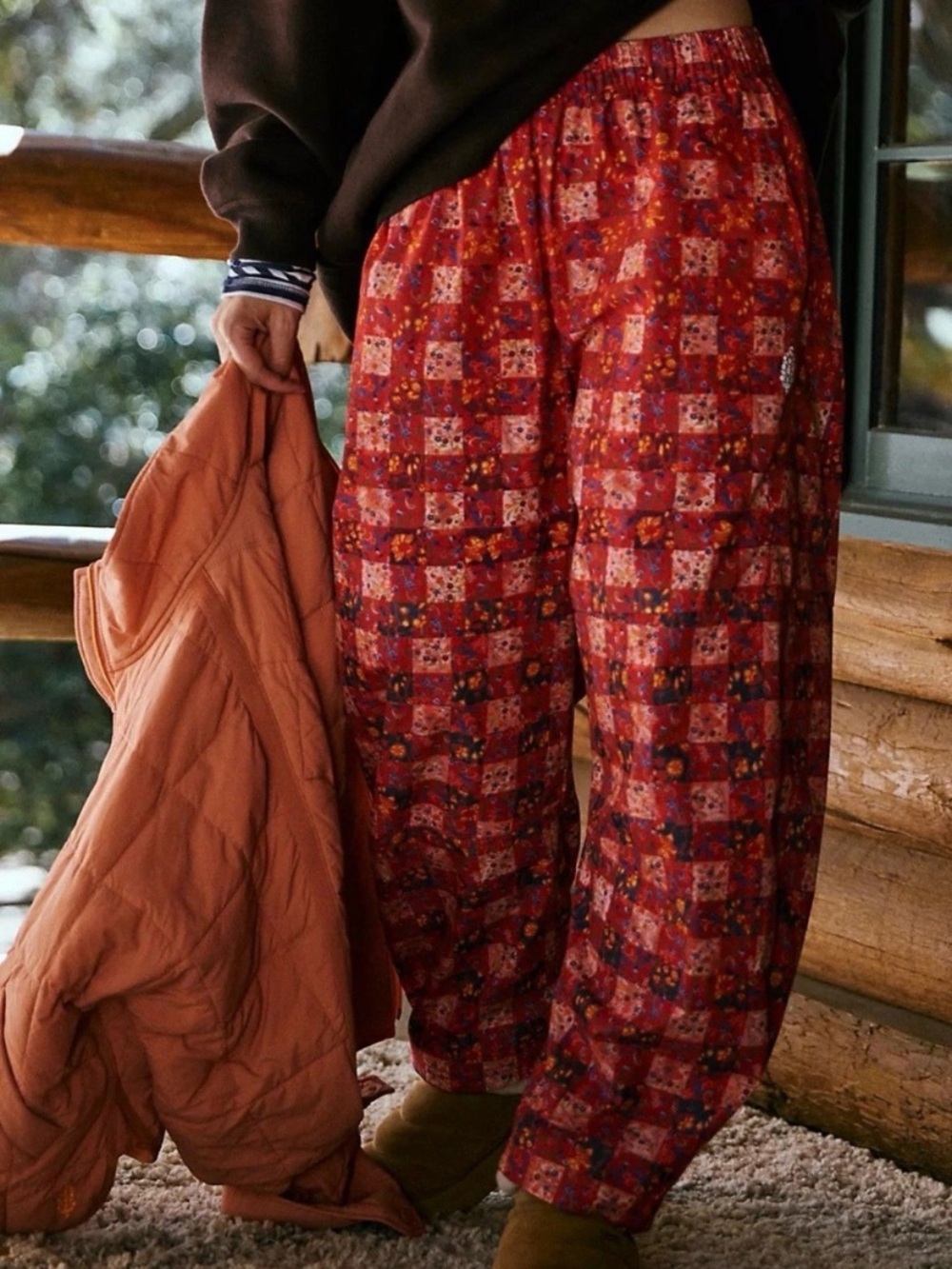FREE PEOPLE Game Day Printed Barrel Pants